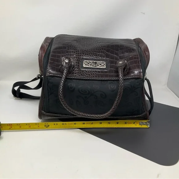 Brighton Lansky Black & Brown Croc Embossed Leather Weekender Travel Duffle Bag